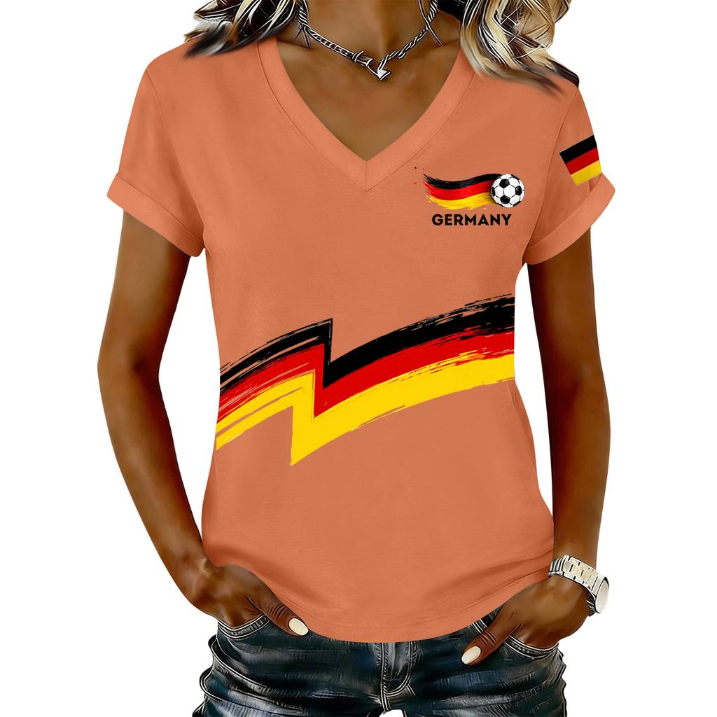 Women's V Neck Casual T Shirt Lightweight Short Sleeve Top with Letter Print and Graphic Design Suitable for Daily Wear and Outdoor Activities
