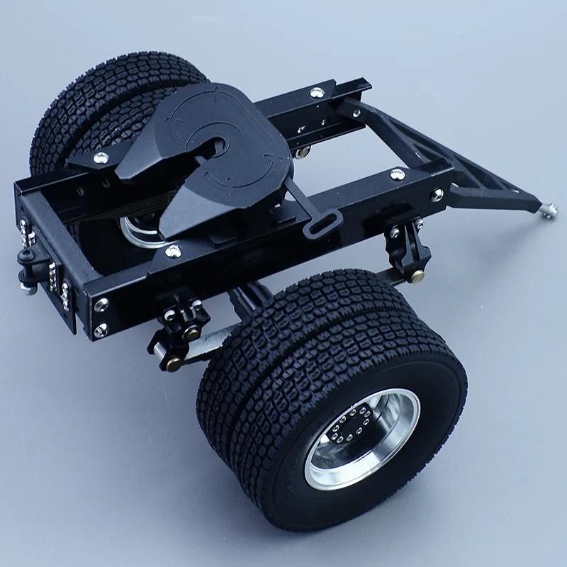 Alt Metal 1 & 2 Aksler Trailer med Træk Femtehjul til 1/14 Tamiya RC Lastbil SCANIA 770S VOLVO FH16 BENZ MAN LESU Bil