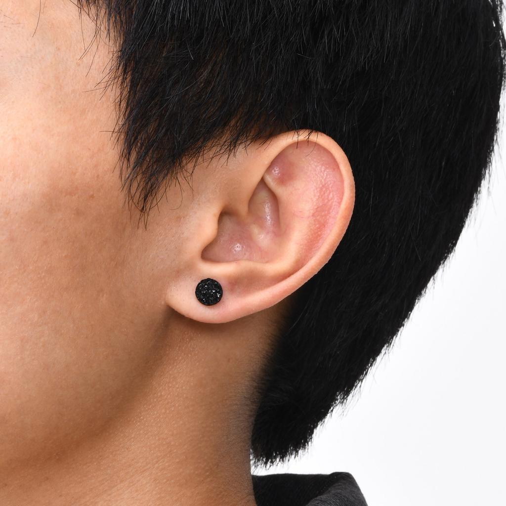 S925 Nadel Kristall Cluster Ohrstecker für Männer Jungen, Einfache Rock Punk Hiphop Schwarze Runde Ohrstecker 6/8/10mm, Schmuckgeschenke für Männer