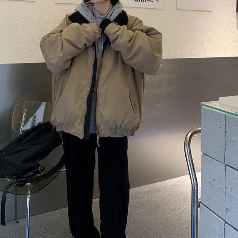 Casual High Street Parkas Women Winter Warm Korean Khaki Zipper Streetwear Coat Female Fashion Trend Vintage Outerwear