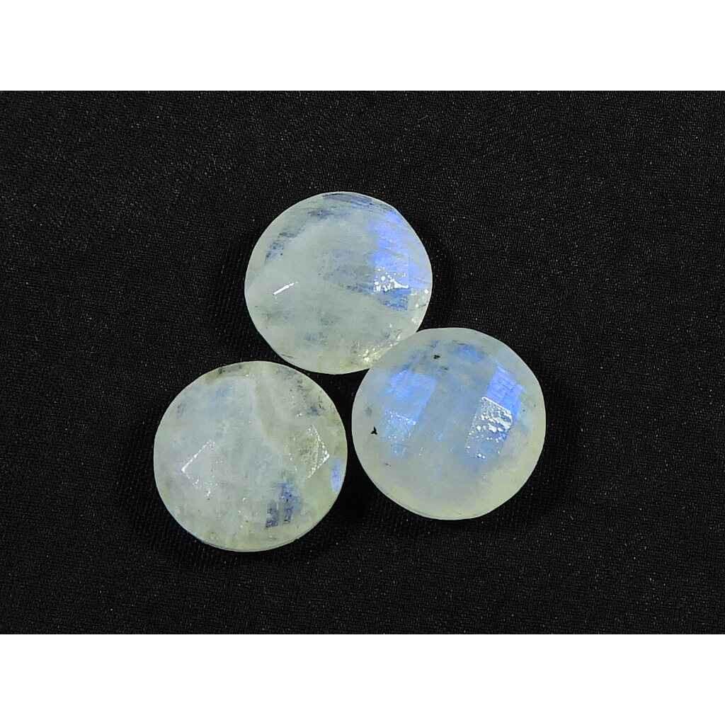 13X13MM Natural Rainbow Moonstone Round Faceted Loose Gemstone 3Pcs Lot RML-1011