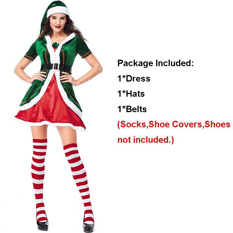 Costume de Cosplay d'Elfe Adulte Aide du Père Noël de Noël Tenue Robe de Fête de Noël Fantaisie