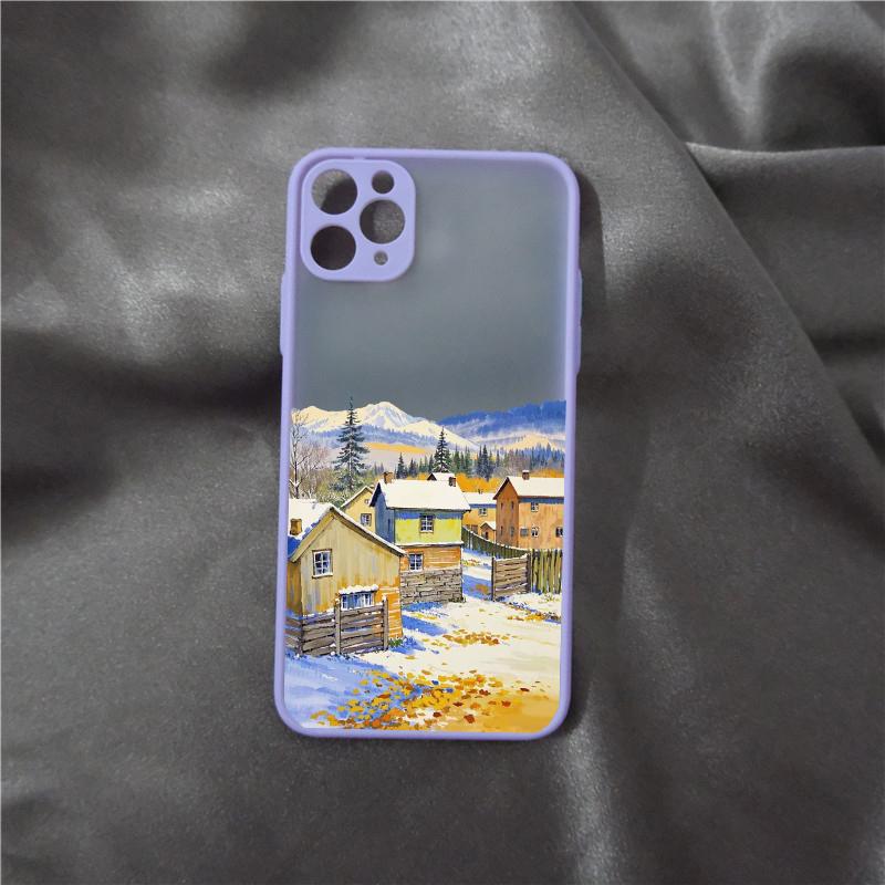 Ink Painting Autumn Scenery House Phone Case for IPhone 16 15 13 12 11 Pro Max Mini 14 Plus SE20 X XS XR Shockproof Hard Covers