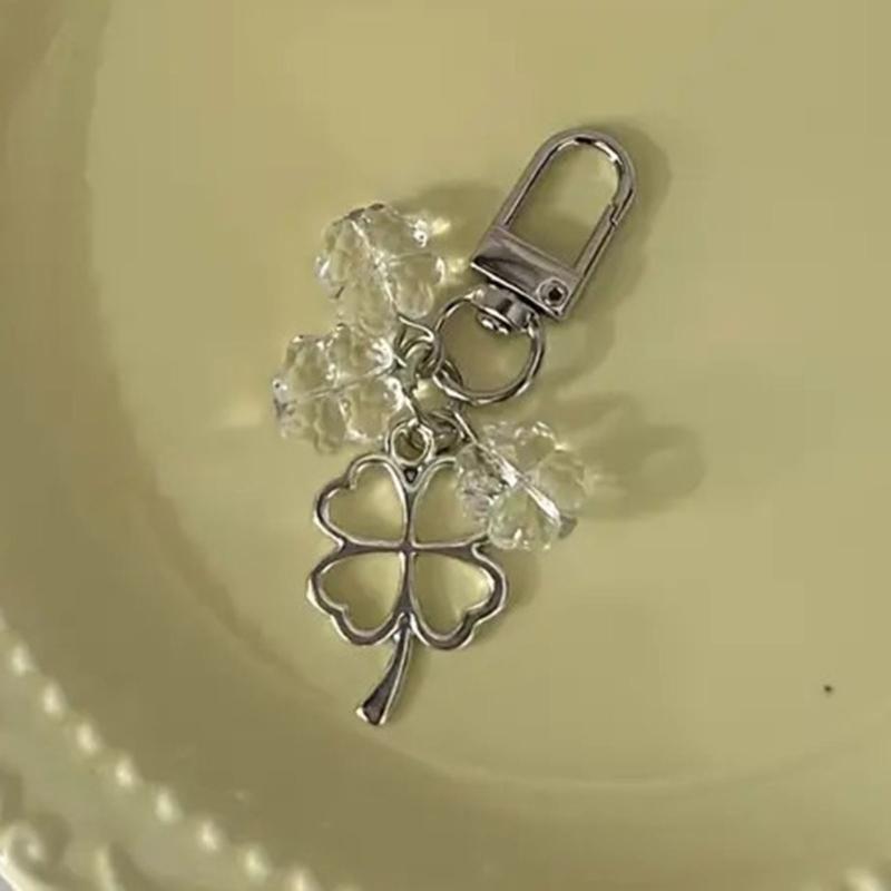 Unique Four Leaf Clovers Pendant Keychain Handmade Phone Chain Beaded Cellphone Lanyard Jewelry for Wallets and Keys