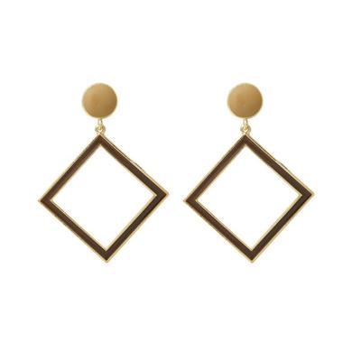 1Pair Dangle Earrings S925 Silver Needle Alloy Square Hollow Eardrop Pendant Baroque Irregular Wedding Jewelry Hong Style