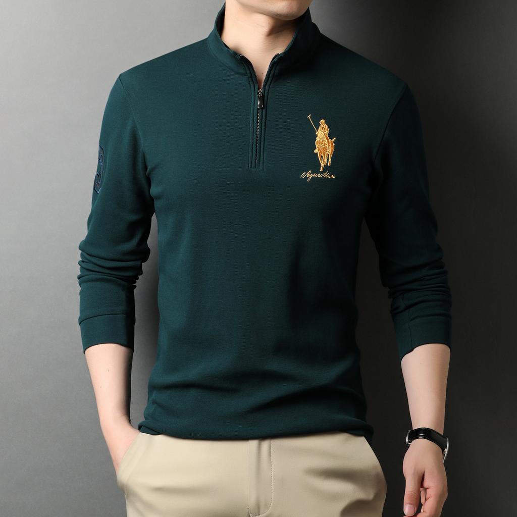 High End Módní Značka Návrhářské Polo Tričko Černé Pánské Korejské Pruhované Ležérní Topy s Dlouhým Rukávem Pánské Oblečení