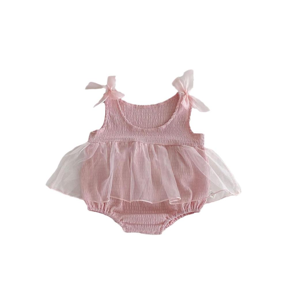Summer Baby Romper: Pink Mesh Princess Dress with Sweet Bow for Newborn Girls