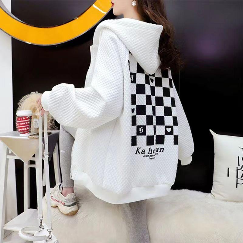 Plus Size Women Long Sleeve Jacket Zipper Hoodie Streetwear Tops Autumn Winter Casual Loose Hooded Sweatshirts