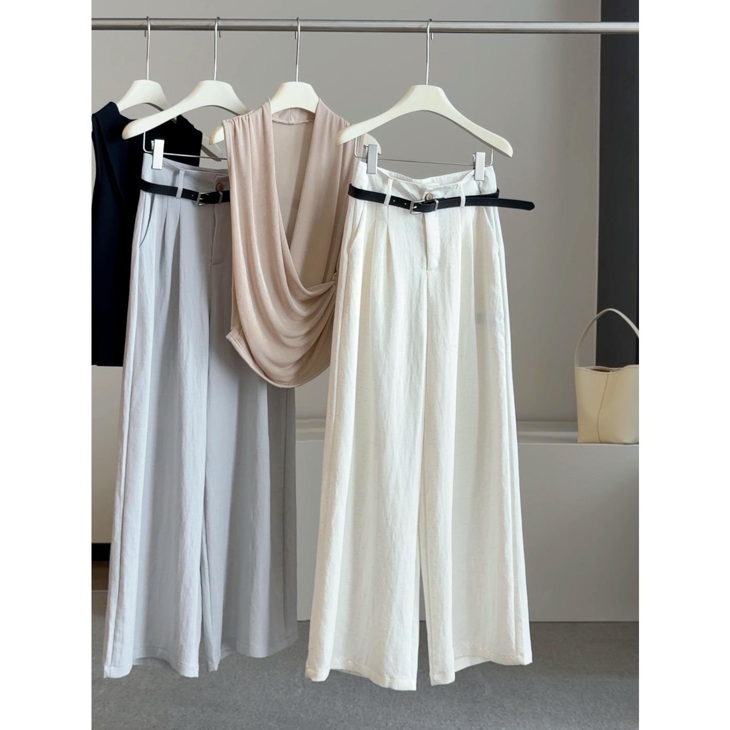 Women s High Waist Wide Leg Pants Straight Loose Trousers Casual Solid Color S