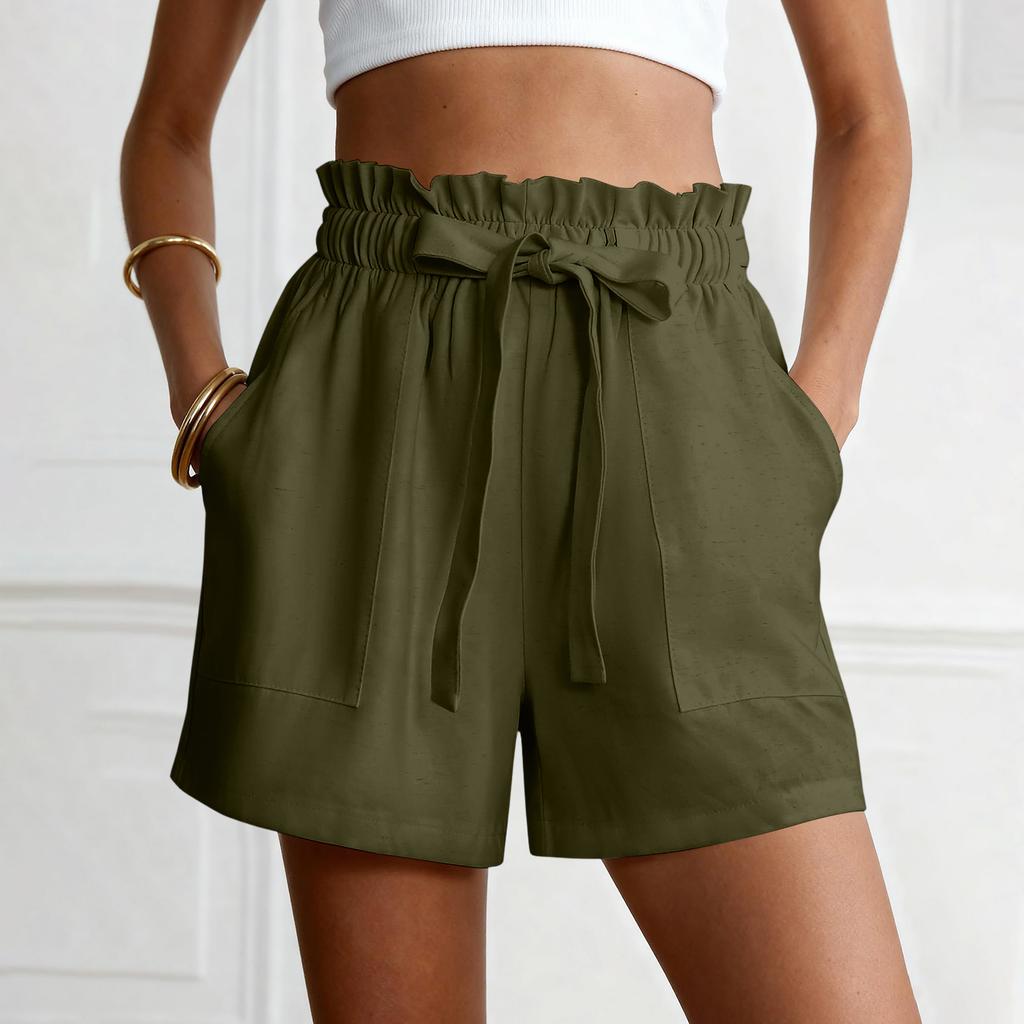 Zomerbroekjes Voor Dames Casual Ruches Trekkoord Hoge Taille Wijde Pijpen Broekjes