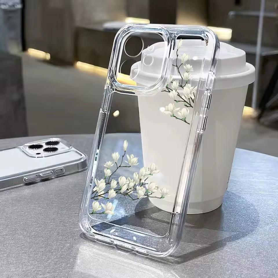 Transparent Flower Phone Case For iPhone 16 11 Case for iPhone 13 14 12 16 15 Pro Max XR XS X 7 8  Aesthetic Floral Cover Funda iPhone 13