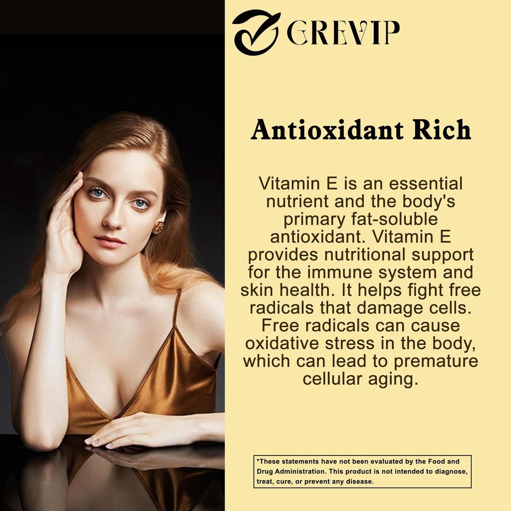 GREVIP Vitamin E Softgels support immune system health and skin nutrition.