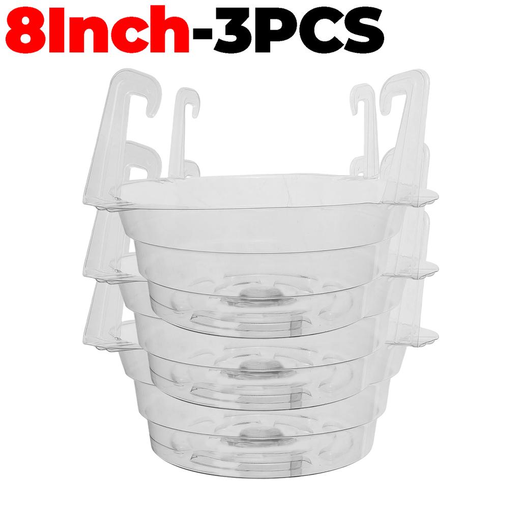 Plastic Hanging Water Catcher Tray for Round Hanging Baskets Plant Pot Clear Drip Pan Saucers with Built-in Hooks 8/10/12Inch
