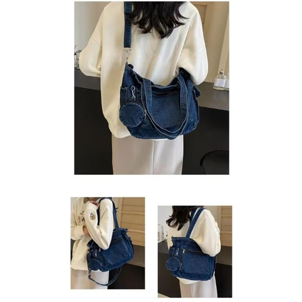DIVA Rose Women's Denim Shoulder Bag with Coin Purse, Large Capacity, Simple and Stylish, Perfect for Commuting to Work or School, with Pouch (Light