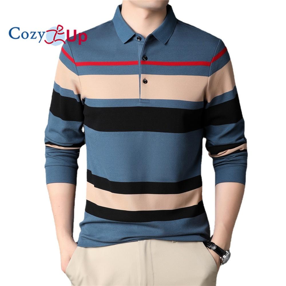 

Уютный хлопок с длинным рукавом полосатая мужская рубашка поло