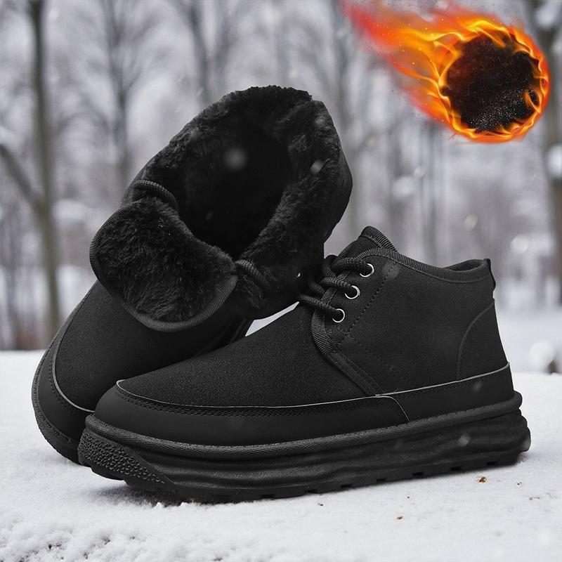 Winter Warm Thick Snow Fashion Boots Mens Lace Up High Top Cotton Shoes Thick Bottom Anti Slip Thick Bottom Outdoor Short Boots