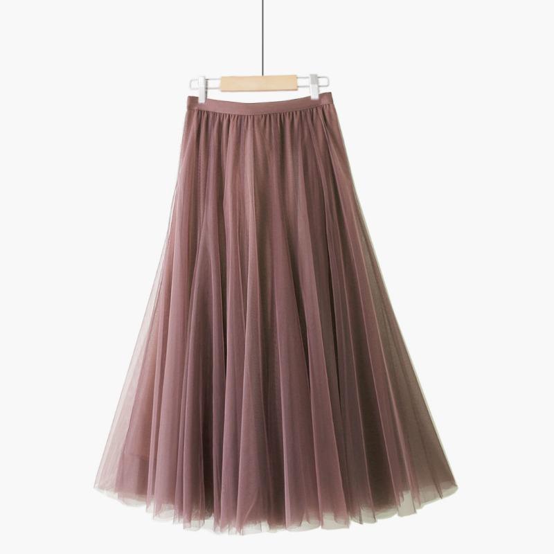 DX~~New Patchwork Ethnic Style Retro Pure Red Pleated Slim Fairy Mesh Skirt