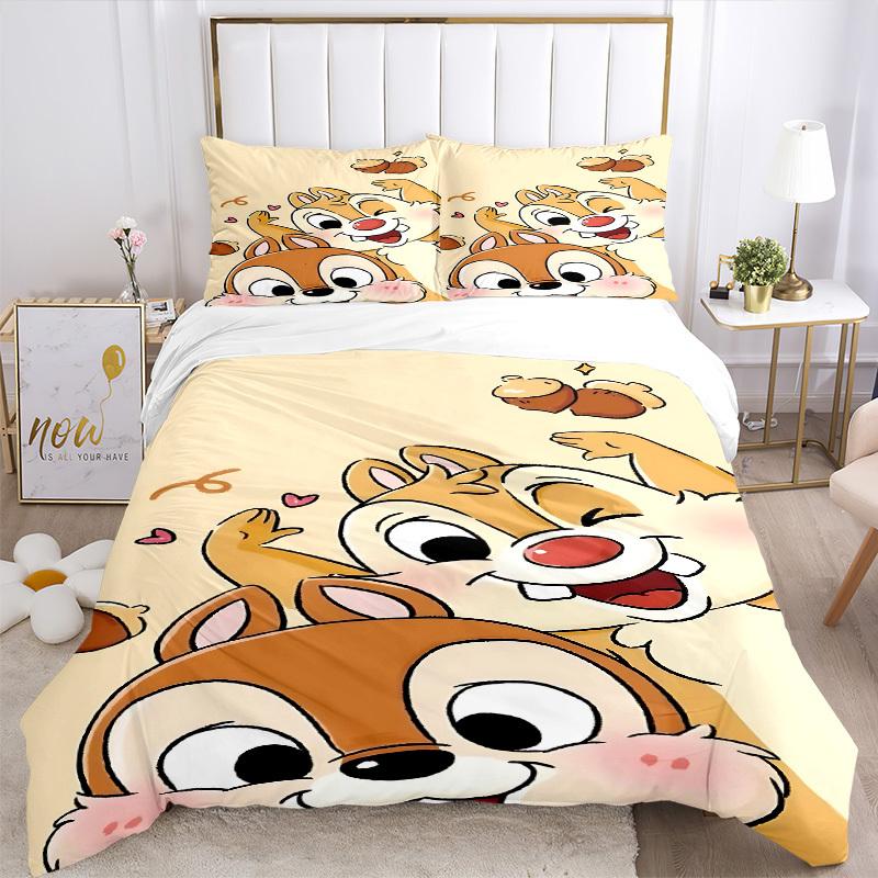3pcs Chip 'n' Dale Printed Bedding Set, Breathable And Soft, Machine Washable, Christmas Gift, Suitable for Bedroom Decoration, 071
