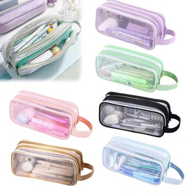Transparante Mesh Pennenbak Grote Capaciteit Dubbellaagse Pennenhouder voor Studenten Lichtgewicht Schrijfwaren Etui voor School Kantoor Examens
