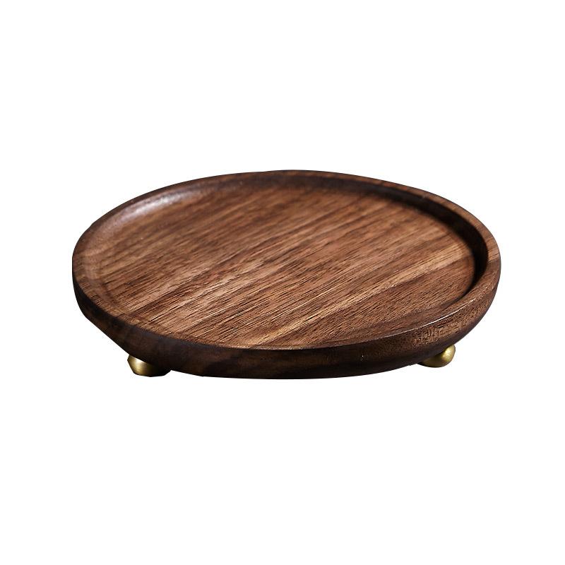 Light Luxury Creative Walnut Solid Wood Round Tray Cup Holder Storage Plate Rotating Pedestal Bathroom Cosmetics Storage Rack