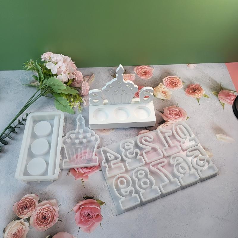 Birthday Cake Silicones Molds Sqaure Base Molds, Number Silicones Molds for Candle Holder Tealight Holder Decorations