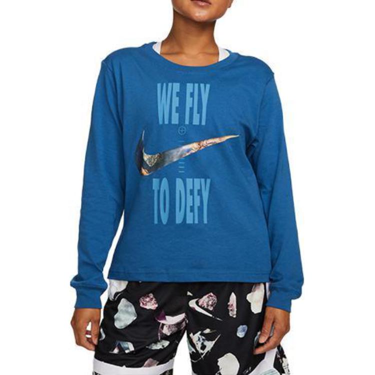 Nike Swoosh Vintage Letter Crew Neck Long Sleeve Loose Casual Sweatshirt Women sweatshirt Blue DX0727-407