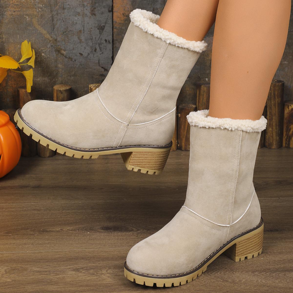 

Мода 2024 года, горячая распродажа, зимние женские ботинки с круглым носком, на толстой подошве, теплые, с высоким каблуком, водонепроницаемые, повседневные, однотонные, женские ботинки 43 серый