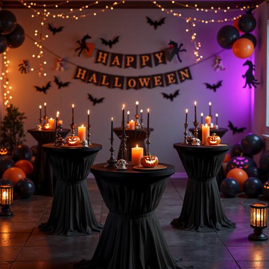 Copritavolo da Cocktail Spandex Elasticizzato Rotondo Tovaglie da Cocktail con Drappeggi Ondulati Gonne per Tavolo da Bar Alto per Matrimonio Festa Eventi Banchetto