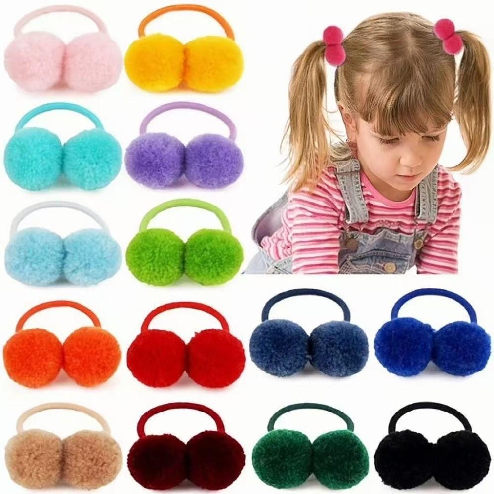 Double Fur Ball Hair Rope Set High Elasticity Hair Bands New Hair Scrunchies  For Kids Girls