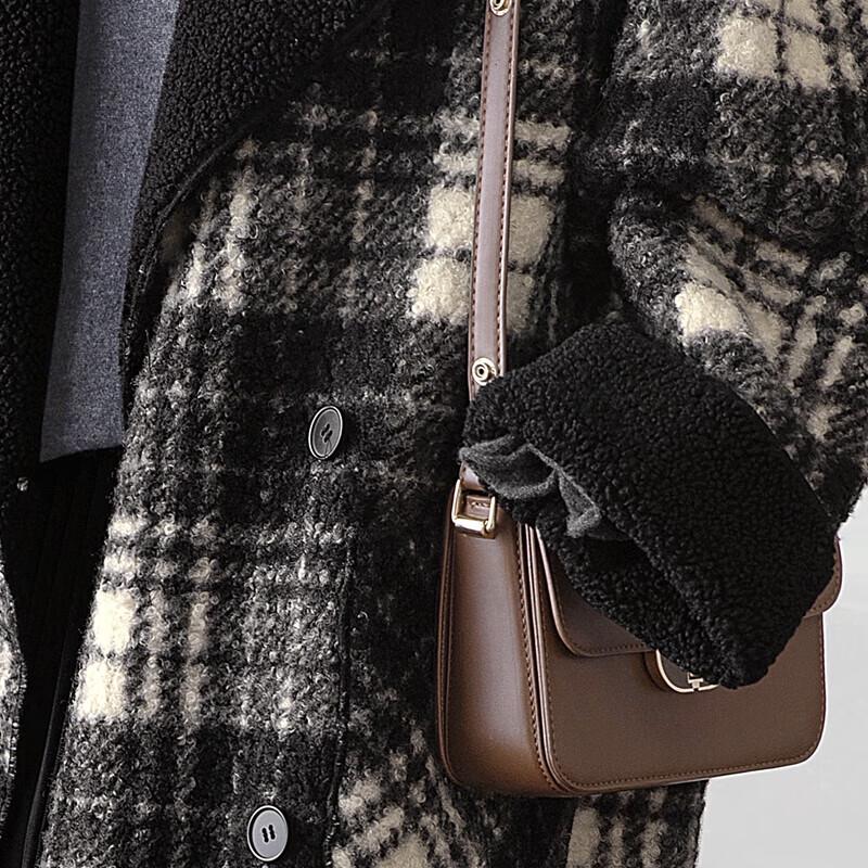 Women's Contrast Plaid Loose Fit Wool Coat