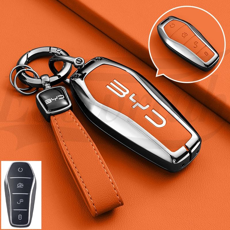 Car Zinc Alloy Leather Key Case Cover For BYD Song Plus Atto Han EV Tang DM Qin Seal Dolphin Key Bag Pouch Wallet Organizer
