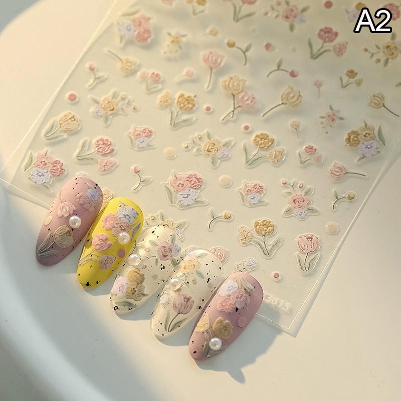 5D Crăciun Romantic Lalele Flori Autocolante Embosate pentru Nail Art Lalele Decal Diy Reliefuri Lalele Manichiură Slidere