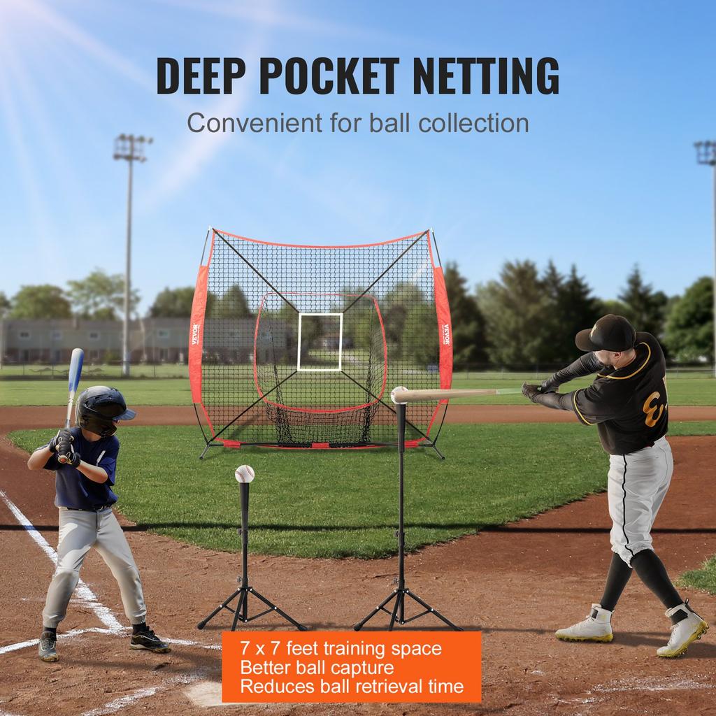 VEVOR 7x7 Ft Baseball Softball Practice Net, Portable Baseball Training Net for Hitting Batting Catching Pitching