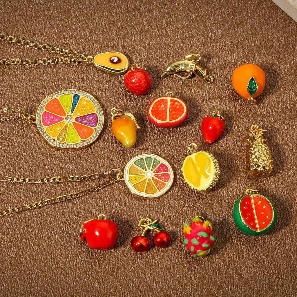 1PC 3D Brass Charms Fruit Banana Watermelon Pendant 18K Gold Plated Strawberry Lemon Enamel Charms For Necklace Jewelry Making