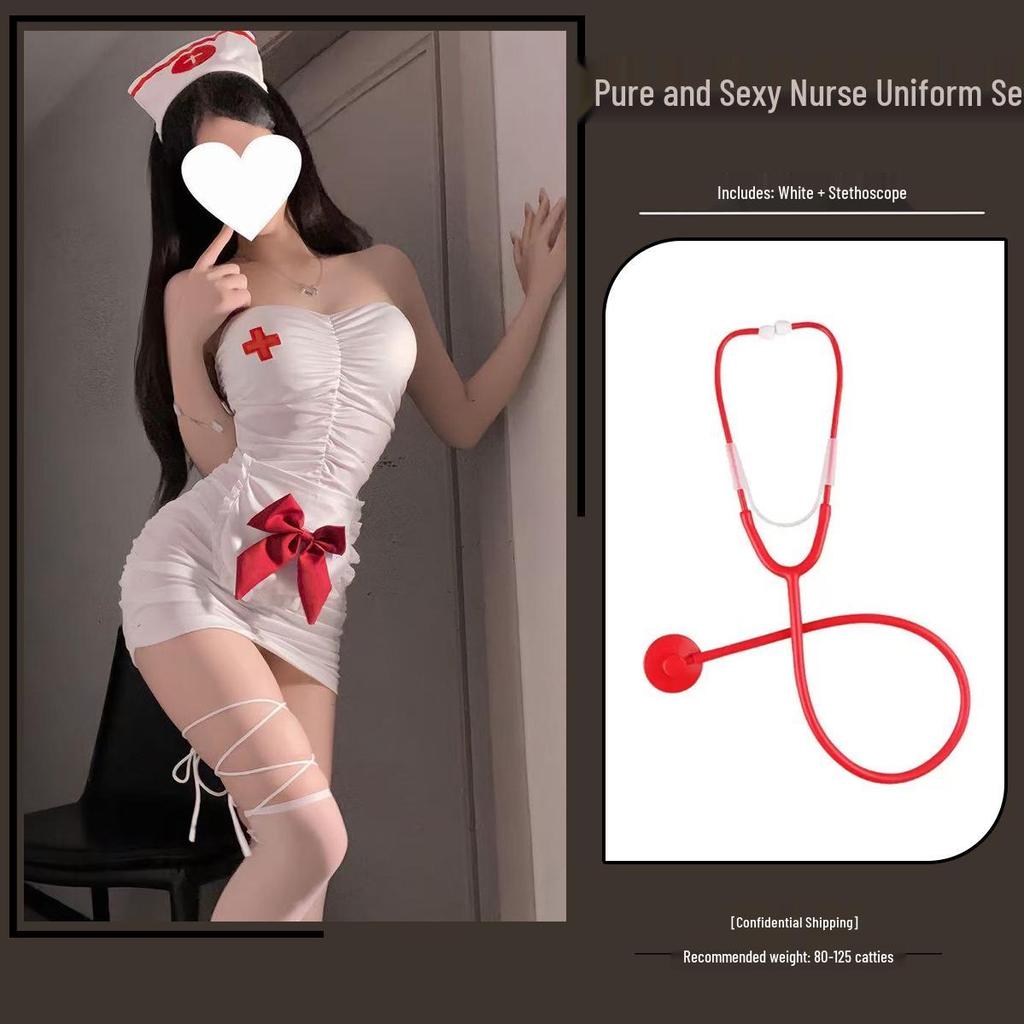 Temptation Nurse Role Play Lingerie Set with Bodycon Skirt and Padding