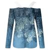 Fashionable Lace V-neck Pullover Long Sleeve Floral Print Top  Casual T-shirt