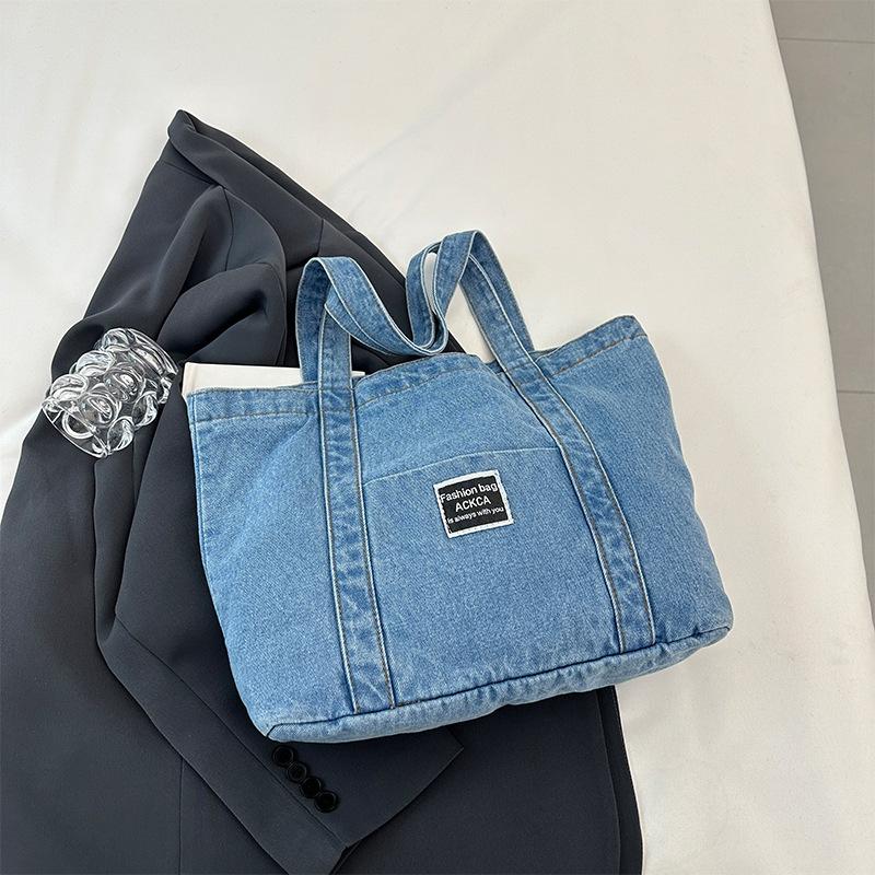 

New canvas handbag literary personality female middle school student schoolbag large capacity tote bag beautiful shoulder bag female світло-синій колір