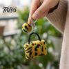 Key Ring with Pompom Leopard Print Plush Handbag Keychain, Mini Bag Pendant Retro Style Keychain Pompom, Backpack Decorative Accessory for Women Girls