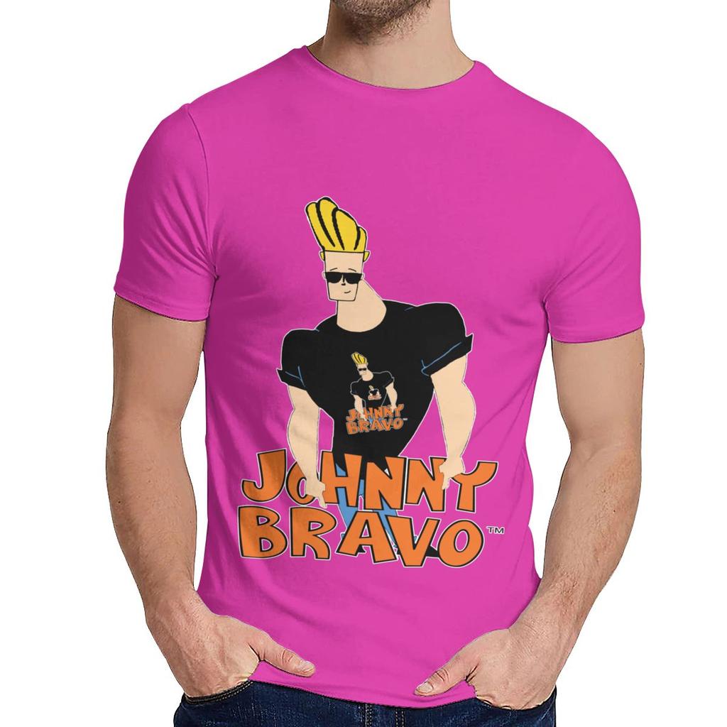 Rundhals Johnny Bravo Brille Cartoon T-Shirt Grafikdruck Unisex Reines Baumwoll-T-Shirt Heiß