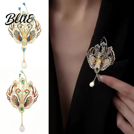 Decorative Brooch Women Sparkling Rhinestones Faux Pearl Phoenix Shape Lapel