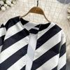 Autumn Fashion Suit Women's Round Neck Short Striped Shirt Two-Piece High Waist Bag Hip Skirt
