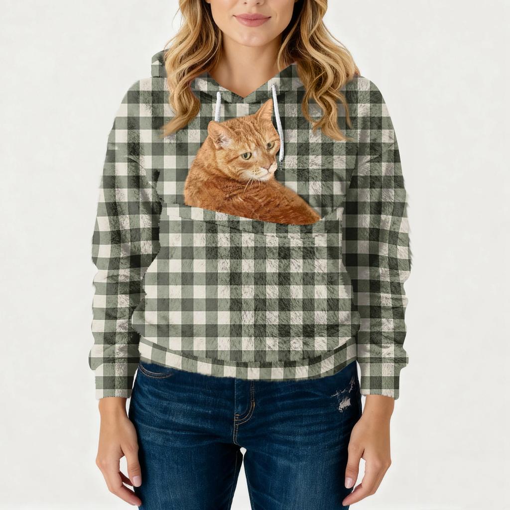 Women's Fashionable Casual Fleece Lined Long Sleeve Pocket Hooded Printed Sweatshirt