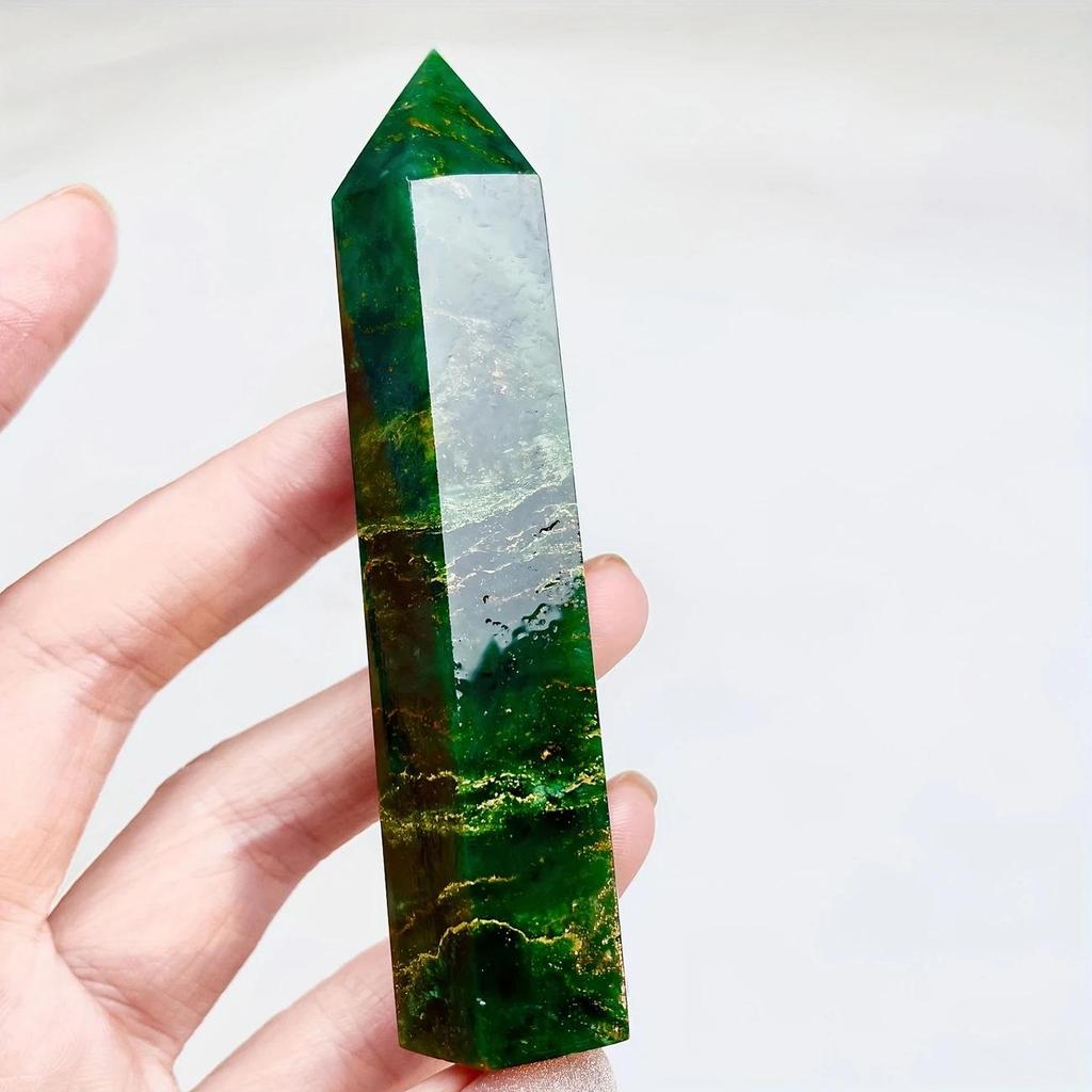 Emerald and Golden Green Aventurine Hexagonal Column Polished Ornament