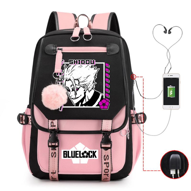 Blaues Gefängnis Anime Schultasche College Stil Große Kapazität Mittelschüler USB Rucksack