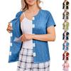 Camicia da donna post-operatoria a maniche corte colorata con quattro tasche