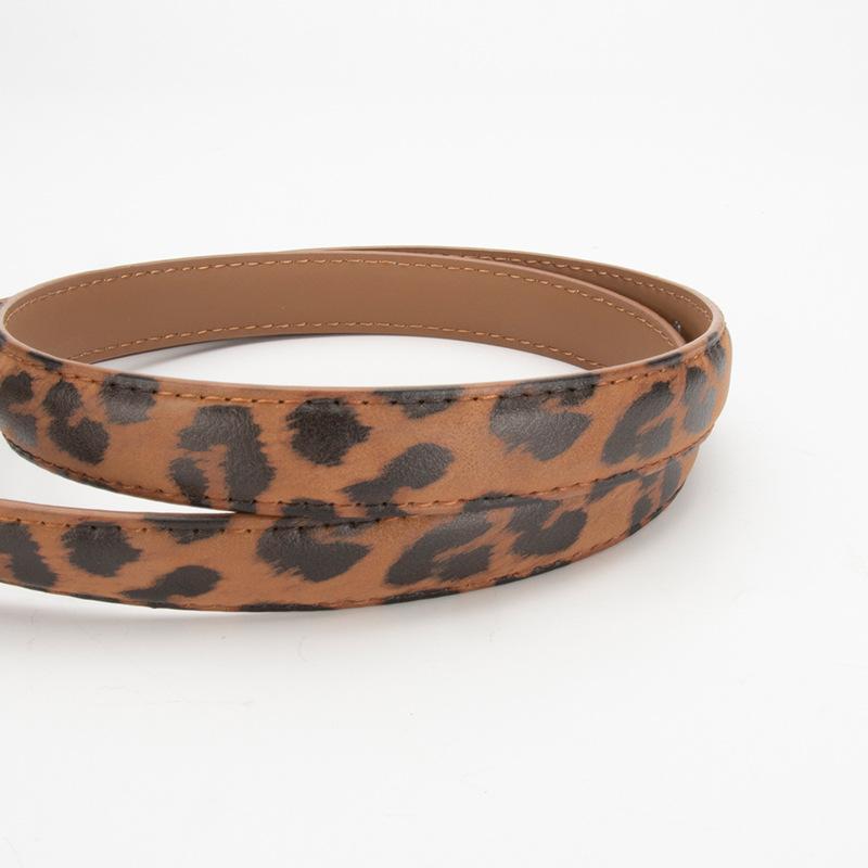 Leopard Print Thin Women's Belt Retro Fashionable Gold Buckle Versatile Jeans Decorative Genuine Leather Belt for Women