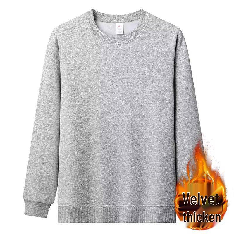 Men's American Style Fleece-Lined Hoodie 600G, Long Sleeve Round Neck Casual T-shirt, 2025 Collection.