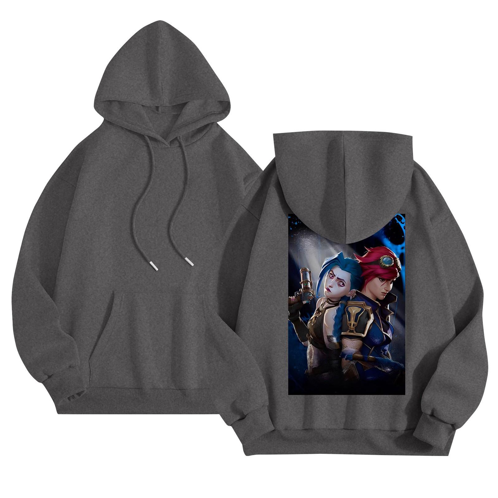 

Женский повседневный комфортный плюшевый длинный рукав Arcane свободный вырез пуловер с капюшоном с принтом L