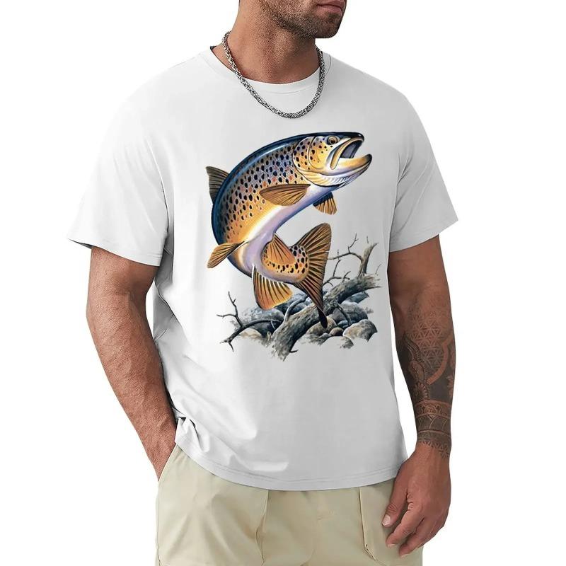 Brown Trout Fishing T-Shirt Cool Casual Pride T Shirt Men Unisex New Fashion Tshirt Men 3D Tees Streetwear