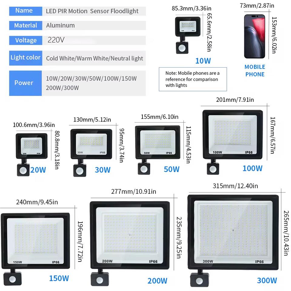 Outdoor Flood Light LED PIR Motion Sensor Projector 220V IP66 Waterproof Outdoor Led Spot LED Spotlight For Garden Street Light